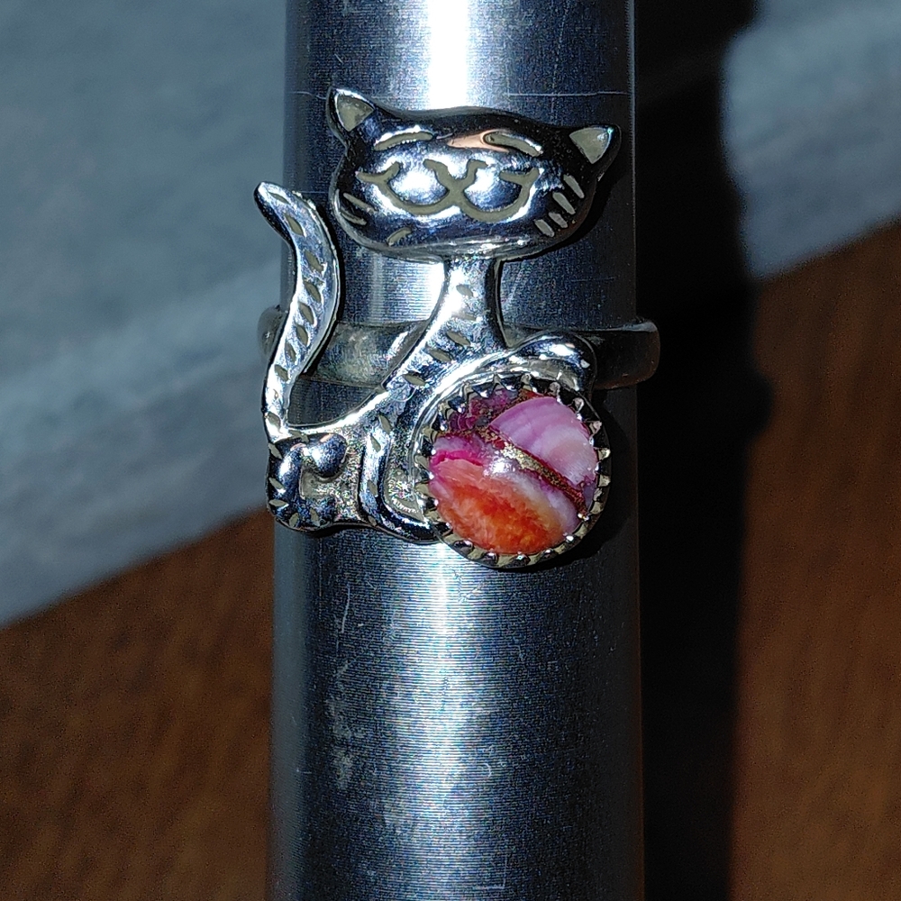 Pink Dahlia Sterling Silver Cat Ring - Picture 10 of 10